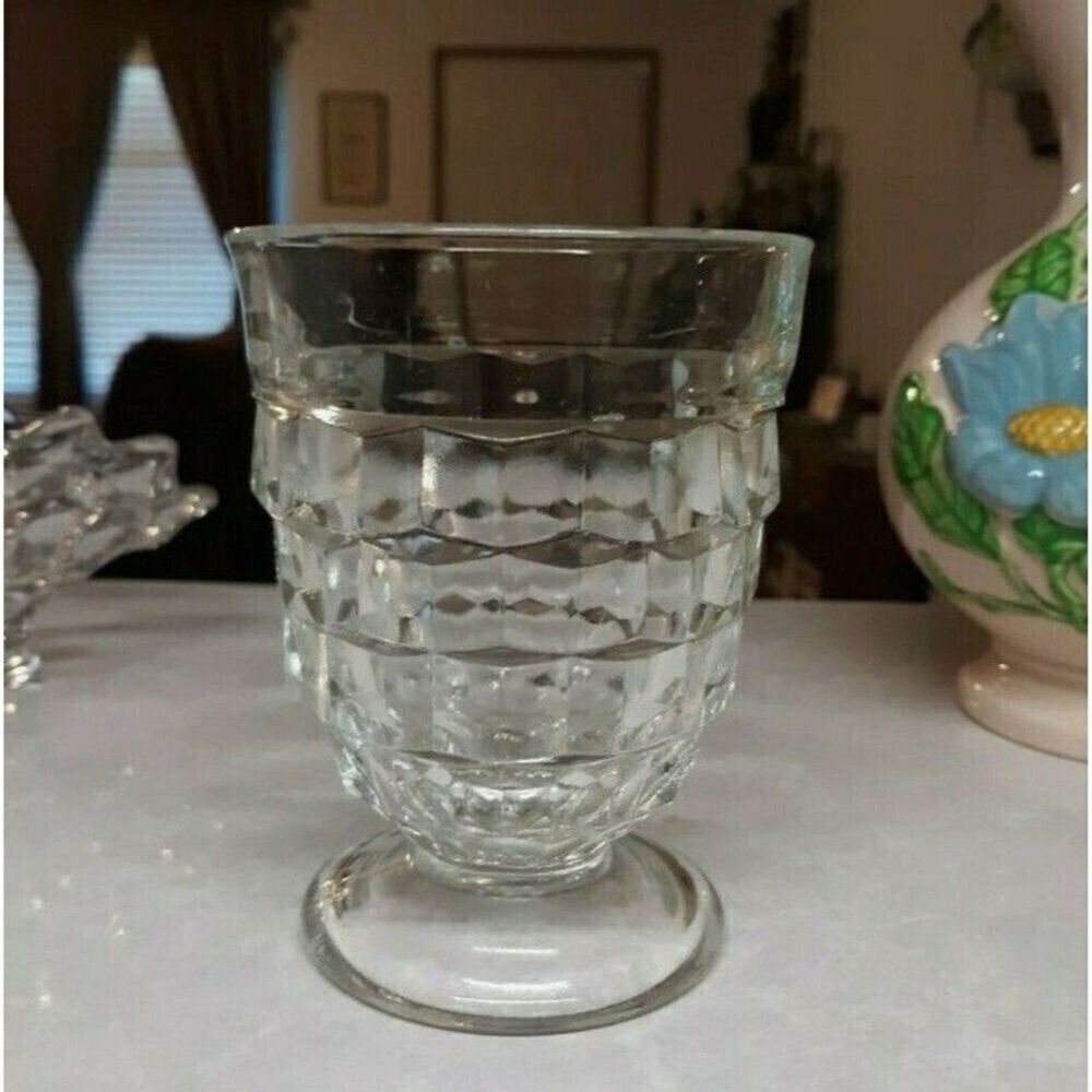 Vintage Whitehall Clear Juice Glass Stacked Cube Design Footed